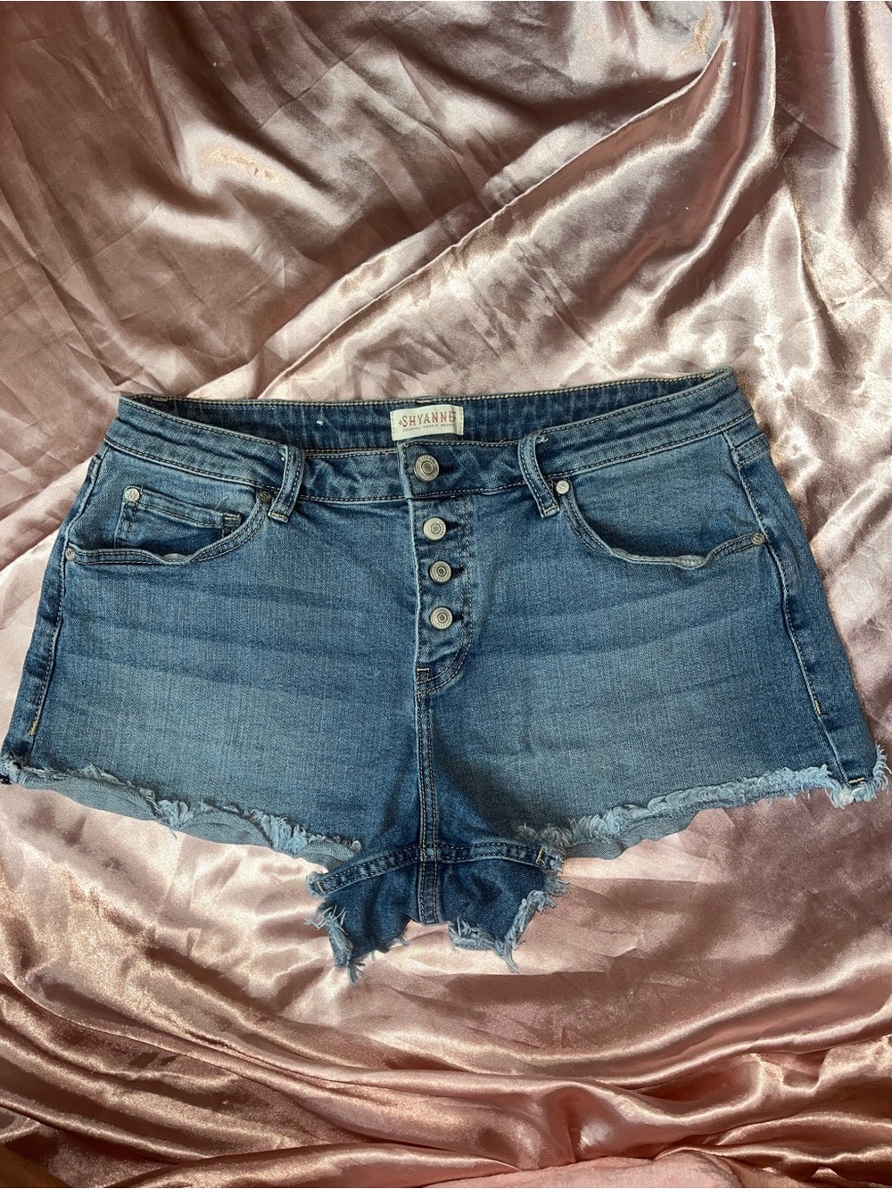 Shyanne Blue Distressed Button-Front Denim Shorts
